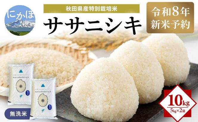 【令和8年産 新米予約】【無洗米】秋田県産特別栽培米ササニシキ10kg（5kg×2袋）新米 お米 おこめ 精米 小分け 特別栽培米