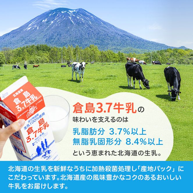 3ヶ月定期便 北海道産 倉島3.7牛乳 1L×12本セット［倉島乳業株式会社］【 定期便 牛乳 ぎゅうにゅうミルク 生乳 乳 牛 飲料 健康 栄養 カルシウム 北海道 仁木 】