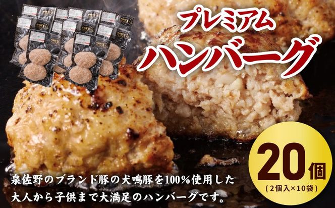 G5377 【泉佐野ブランド豚】犬鳴豚の手作りプレミアムハンバーグ（20個入り）犬鳴豚餃子6個 セット【国産 豚肉 ぶたにく 犬鳴ポーク 普段使い】