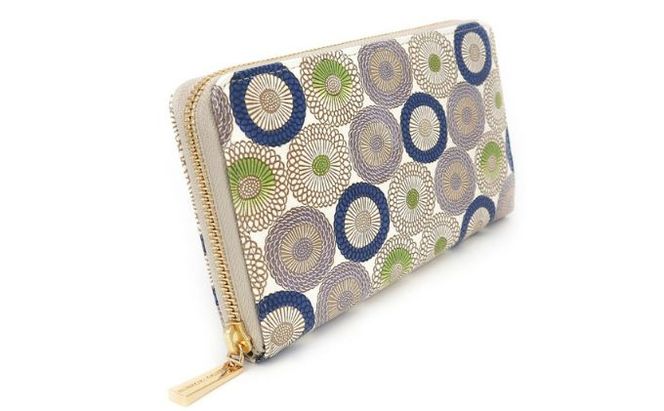【文庫屋大関】 大容量　ぐるっとファスナーの長財布　笠菊＜水明＞【皮革工芸品】 ファッション小物 民芸品 