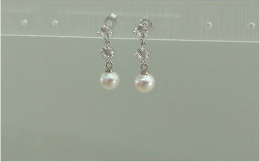 O-83伊勢志摩あこや本真珠ピアス・ブラ(ダブルジルコン)SV製
