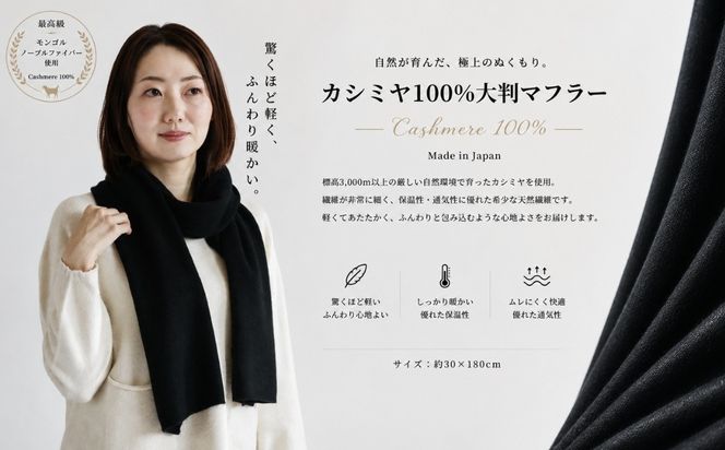 G3595 100％ピュアカシミヤ・マフラー ブラック フリンジ無し【高級 カシミア おしゃれ ファッション 防寒 かしみあ】