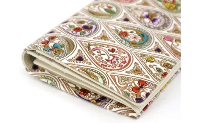 【文庫屋大関】束入れ 花と猫＜ミックス＞【皮革工芸品】 財布 お札 お札入れ 長財布 カード 小銭 牛革 手作り 日本製 墨田区 東京都