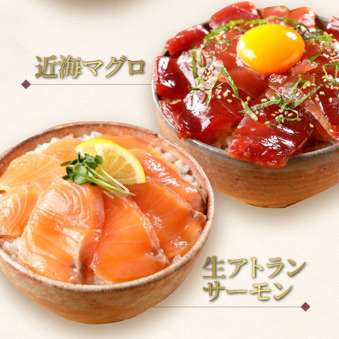 【冷凍】かんぱち・真鯛・近海マグロ・生アトランサーモンの漬け丼4種食べ比べセット110g×8袋 N019-YB332