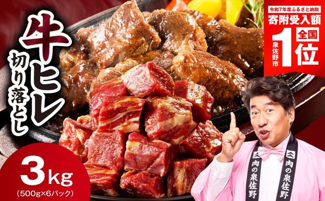 mrz0278-1 【スピード発送】やわらか 牛ヒレ肉 切り落とし 3kg【小分け 500g×6P 氷温熟成×特製ダレ サイズ不揃い ステーキ ひと口サイズ カット済み】