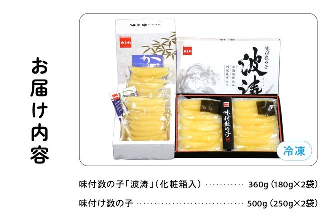 【数の子味比べセット】味付数の子（250g×2袋）･味付数の子（波涛）（180g×2袋）　お正月　人気　魚卵　高級　ごはんのお供 惣菜 おかず 珍味 海鮮 海産物 魚介 魚介類 おつまみ つまみ 本チャン 味付け 味付 かずのこ カズノコ 味付数の子 株式会社やまか 冷凍 おせち