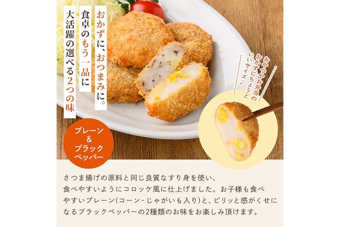 a1028 《種類が選べる！》老舗さつま揚げ屋が作るギョロッケ(合計30個)《プレーン6袋・ブラックペッパー6袋・プレーン、ブラックペッパー各3袋》【田中かまぼこ店】姶良市 コロッケ すり身 すりみ 魚肉 プレーン ブラックペッパー 海鮮 おかず 食べ比べ セット 惣菜 お弁当 おやつ
