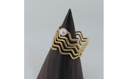 20-09伊勢志摩あこや本真珠リング(ギザギザ)真鍮製