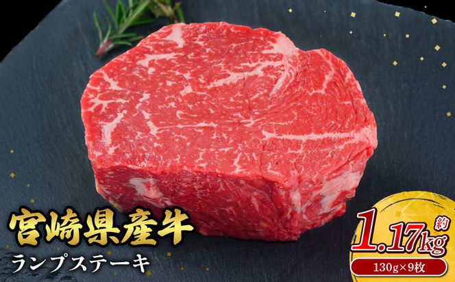 宮崎県産 黒牛 ステーキ 赤身 牛肉 ステーキ用 130g × 9枚 ランプ 130g 1170g 肉 牛 国産牛 小分け 真空パック 冷凍 贈答 ギフト人気 国産 えびの市 送料無料