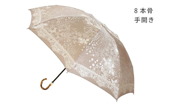 CB060【槙田商店】晴雨兼用折りたたみ傘　kirie ドットフラワー　モカブラウン