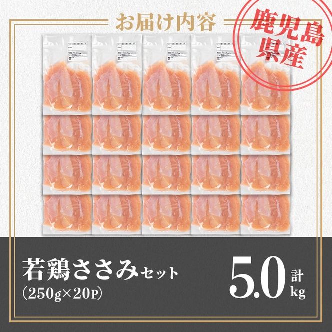 isa715 鹿児島県産若鶏ささみセット(計5kg・250g×20P) 鹿児島県産 国産 鶏肉 鳥肉 とり肉 ささみ ヘルシー ダイエット たんぱく質 タンパク質 小分け 真空 【TRINITY】