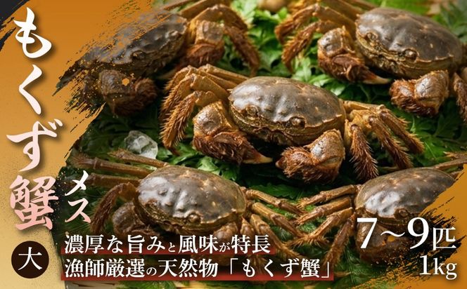 【濃厚な蟹味噌が絶品】もくず蟹 メス（大）　7〜9匹　1㎏ 1箱 もくず蟹 かに 蟹 内子 メス 子持ち 蟹味噌 珍味 希少 秋の味覚 川蟹 蟹味噌汁 手土産 贈答用 ギフト 贈り物 浜坂産 兵庫県