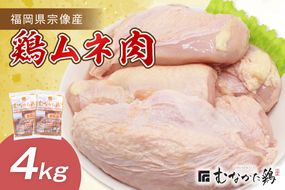 宗像産ブランド鶏【むなかた鶏】ムネ肉4kg（平飼い）【JAほたるの里】_HA1419