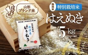 庄内町産 特別栽培米はえぬき無洗米 5kg 令和7年産 2025年産 ブランド米 コシヒカリの原点、亀の尾発祥の地 庄内