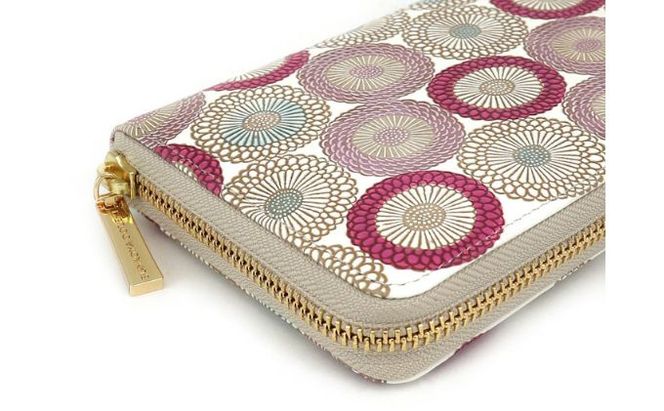 【文庫屋大関】 大容量　ぐるっとファスナーの長財布　笠菊＜桃花＞【皮革工芸品】 ファッション小物 民芸品 