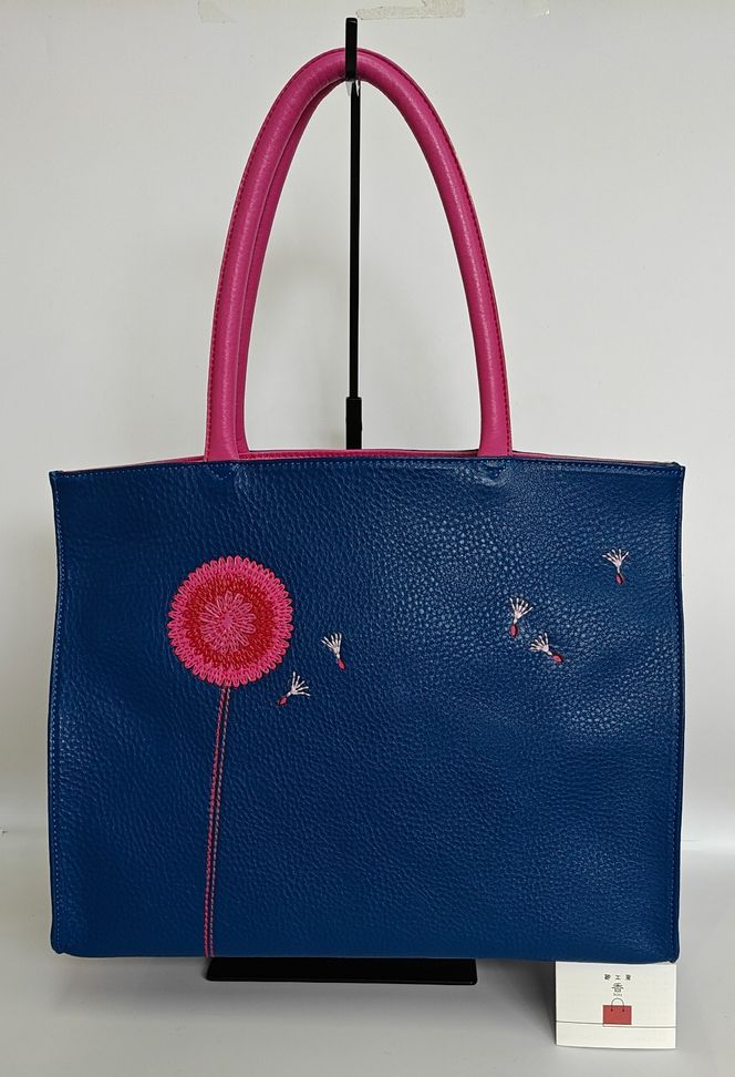 「鞄工房　香」タンポポのレザートートバッグ（ブルー）FAA7065