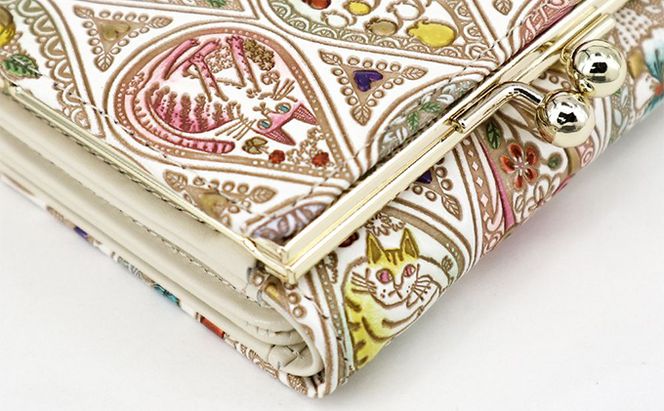財布 三つ折り ミニ財布 花と猫ミックス 文庫屋大関 三つ折り財布 三つ折りミニ財布 手のひらサイズ 小さい財布 小さい レディース 本革 牛革 革 コンパクト カード 収納 工芸品 雑貨 花 猫 グッズ 日本製 東京