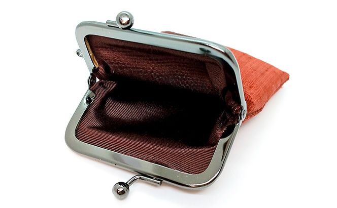 がま口ポーチS ぜんまい紬 煉瓦色 ファッション小物 財布 ファッション 