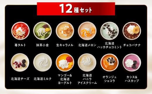 パフェアイス 12個セット アイスクリーム バニラ ミルク メロン 苺 ショコラ 生キャラメル マンゴー ヨーグルト チーズ カシス ハスカップ チョコミント 抹茶 小倉 チョコ バナナ 産地限定 ご