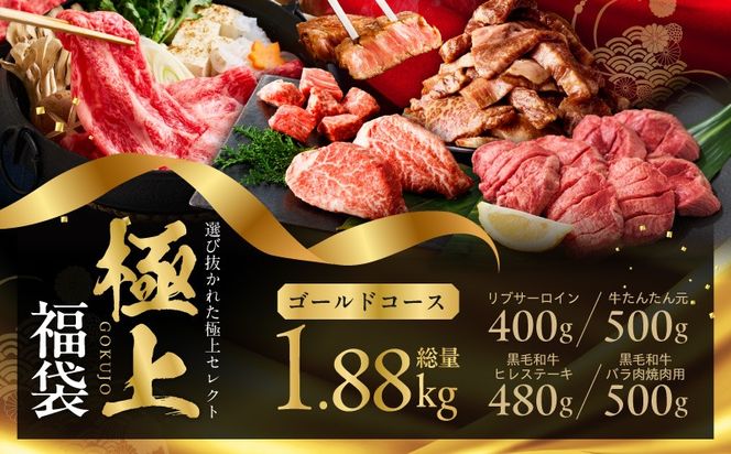 mrz0338 極上福袋 ゴールドコース 5種 1.8kg以上【牛肉 ステーキ 牛タン 焼肉 しゃぶしゃぶ すき焼き 氷温熟成×極味付け】