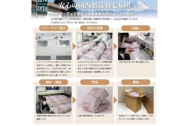 羽毛布団 掛け布団 ホワイトダックダウン93％ 【ダブル】 1.7kg ブルガリア産 60番手サテン 赤系 [川村羽毛 山梨県 韮崎市 20743241] 布団 ふとん 羽毛 羽毛掛け布団 寝具 ロイヤルゴールド 400dp 収納袋付 日本製 国産 抗菌 防臭