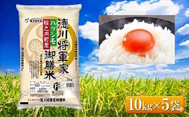 7年産 岐阜県産 ハツシモ （徳川将軍家御膳米） 10kg×5袋 5個口でお届け  米 コメ 精米 白米 大粒 おいしい ごはん おにぎり お弁当 岐阜県 輪之内町
