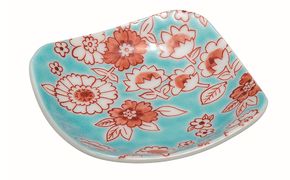 九谷焼　3号皿・フラワーシャワー水色 5枚セット a01 民芸品 工芸品 焼き物 色鮮や 食器