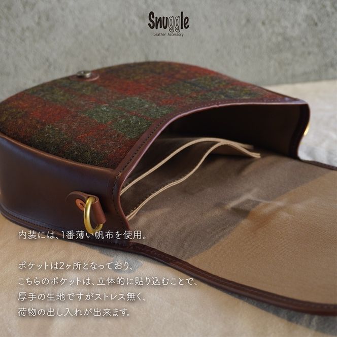 【4パターン展開】 アリーチェ　クロスボディー 【チョコ】  革小物　ハンドメイド　手縫い　一点物　革カバン　トートバッグ　レザートート　スナッグルレザー