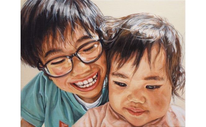 油絵で高級感のある肖像画を細密に描きます（53×45cm・背景無地）
