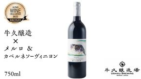【JWC2022 受賞】牛久醸造×メルロ＆カベルネ・ソーヴィニヨン 750ml×1 茨城県産 牛久醸造場 日本ワイン ワイン お酒 贈り物 受賞 上品 果実 クリスマス 誕生日 赤ワイン JWC2022 受賞 辛口 ミディアムボディ 