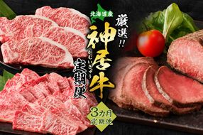 【3回定期便】佐藤さんちの神居牛”厳選セット” 特別な日の食卓に ステーキ ローストビーフ ！BBQにぴったり焼肉用 カルビも！_S013-0011