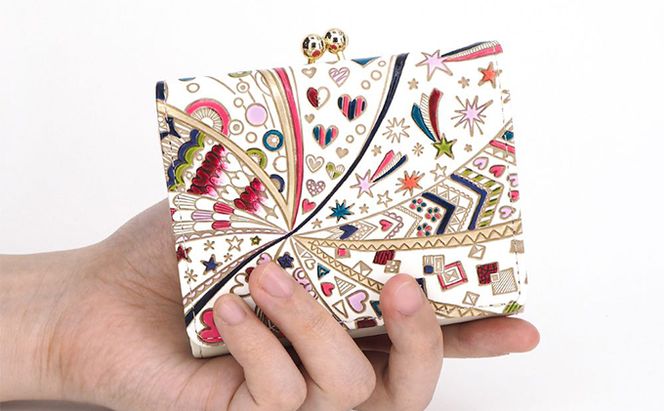 財布 三つ折り ミニ財布 グロッシーハート 文庫屋大関 三つ折り財布 三つ折りミニ財布 手のひらサイズ 小さい財布 小さい レディース 本革 牛革 革 コンパクト カード 収納 工芸品 雑貨 ハート 星 日本製 東京