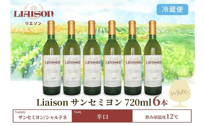 白ワイン Liaison リエゾン サンセミヨン 720ml×6本 フルボトル 辛口 甲州 シャルドネ ワイン 白 お酒 送料無料 日川中央葡萄酒 山梨県 笛吹市 177-7-25
