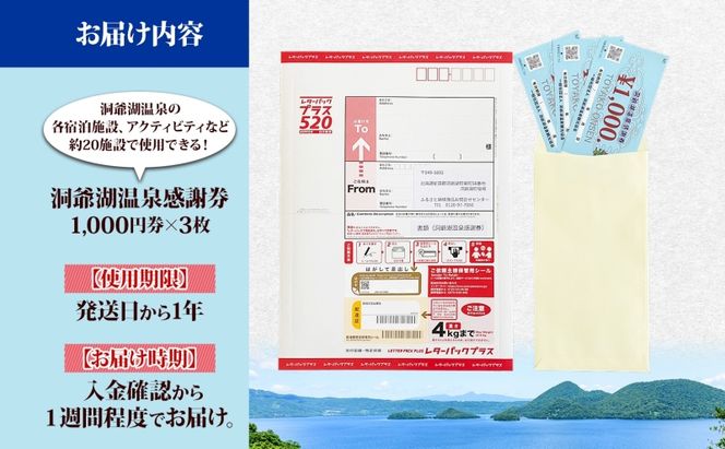 洞爺湖温泉感謝券 3000円 分 金券 クーポン 洞爺湖 湖 温泉 リゾート 有珠山 火山 自然 花火 イルミネーション 旅行 観光 宿泊 施設 宿 アクティビティ 体験 チケット 送料無料 北海道 洞爺湖町