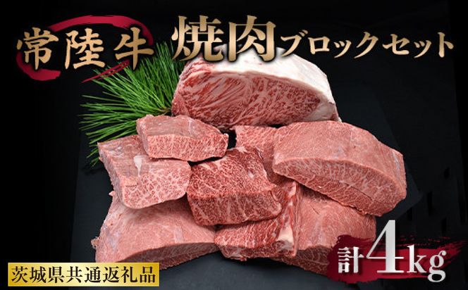 焼肉ブロックセット 合計4kg 牛肉 サーロイン ミスジ カルビ（茨城県共通返礼品）