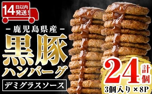 a1003 鹿児島県産黒豚ハンバーグ 計24個 (210g(3個入)×8P) 【AKR Food Company】姶良市 ハンバーグ デミグラスソース デミソース 国産 鹿児島県産 肉 豚 豚肉 かごしま黒豚さつま お弁当 惣菜 総菜 冷凍ハンバーグ おかず 温めるだけ 湯煎 簡単 冷凍 小分け
