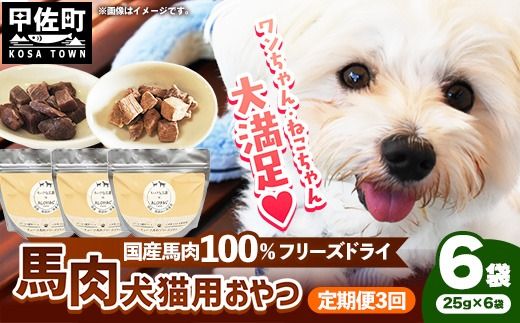 【定期便3回】 馬肉100％ 犬猫用おやつ 25g×6袋 - フリーズドライ ペット 小分け 常温 馬肉 栄養豊富 健康 ペット用 おやつ 熊本県 甲佐町