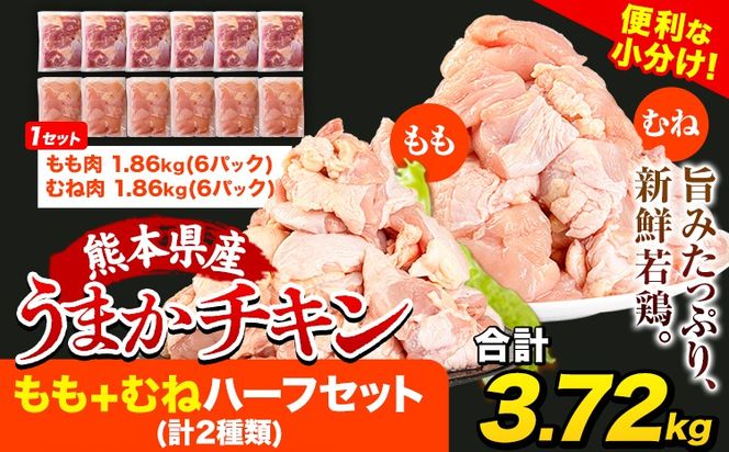 うまかチキン もも+むねハーフセット(計2種類) 12パック 合計3.72kg 《30日以内に出荷予定(土日祝除く)》ふるさと納税 肉 とり とり肉 とりむね 鳥もも肉 小分けバック 鳥 とりもも 冷凍 定期 大容量 もも肉 簡易包装 鶏肉 熊本---hkw_lcl_577_12p---