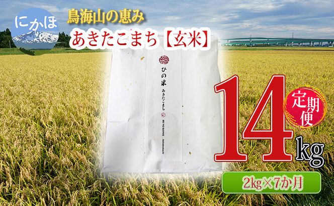 米 お米 《定期便》2kg×7ヶ月 鳥海山の恵み！秋田県産 あきたこまち ひの米（玄米）計14kg（2kg×7回連続）