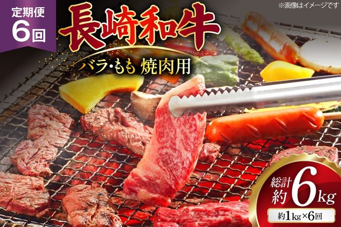 AJ572 【6回定期便】長崎和牛 焼肉セット 計約1kg バラ 霜降り(500g)・もも(500g) [ 肉 牛肉 和牛 高級 おいしい ステーキ肉 まるしん商会 黒牛 長崎県 島原市 ]