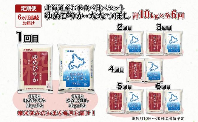 定期便 6ヵ月連続6回 北海道産 ゆめぴりか ななつぼし 食べ比べ セット 精米 5kg 各1袋 計10kg 米 特A 白米 お取り寄せ ごはん ブランド米 ようてい農業協同組合 ホクレン 送料無料 北海道 倶知安町 お米 加工食品 惣菜 
