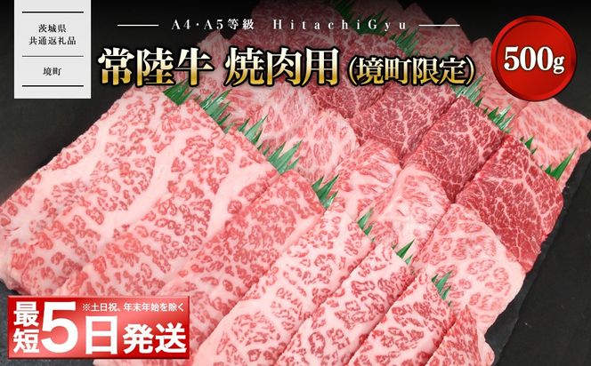 <最短5日発送> 常陸牛 焼肉用 (境町限定) 500g イチボ トウガラシ ザブトン ミスジ トモ三角 サーロイン 等 【茨城県共通返礼品】　K2570