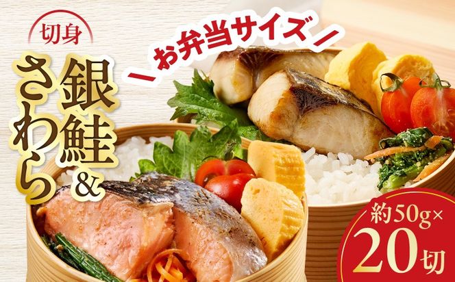 G3801 【お弁当サイズ】さわら&銀鮭 切身 計20切れ（各約50g×10切れ） 【小分け 漁師 さけ サケ 手切り  泉州 鰆 切り身 弁当 朝食 時短 訳あり サイズ不揃い 規格外 冷凍食品 】
