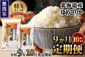 《R9年産先行予約》特A 北海道滝川産 ゆめぴりか無洗米10kg 9ヵ月定期便 お米マイスター 新米 単一米 産地限定米 ブランド米 北海道産 白米 精米 米 こめ コメ お米 ご飯 おにぎり 生活応援 道産 むせんまい 限定 贈答