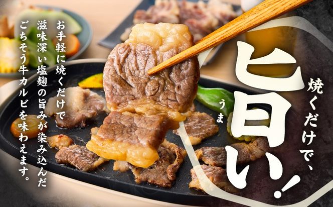 G3350 牛カルビ 焼肉用 塩麹漬け 合計1kg【味付け 小分け 焼くだけ 簡単調理 BBQ 牛肉 250g×4袋】