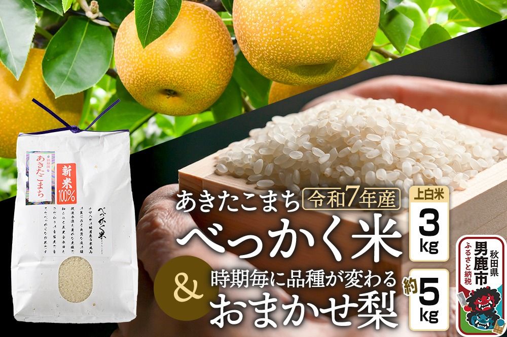 [令和7年産 新米受付]べっかく米 あきたこまち(上白米)3kgと梨 約5kgのセット 秋田県 男鹿市 男鹿ファーム直売所|23_ofc-030101