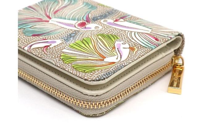 【文庫屋大関】二つ折りファスナーミニ財布 ラビリンスフィッシュ＜グリーン＞【皮革工芸品】財布 二つ折り 小物 お札 カード 小銭 コンパクト 牛革 手作り 日本製 墨田区 東京都