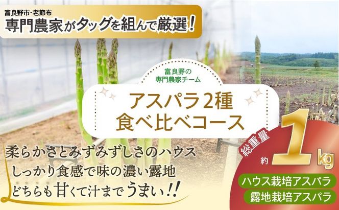 【2027年春発送】富良野産 アスパラ 食べ比べ 全2回定期便 アスパラ ハウス栽培 露地栽培 北海道 富良野市 緑アスパラ 野菜 とれたて 朝採り 食べくらべ 定期便 数量限定