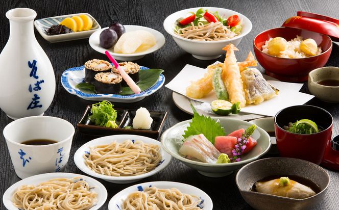【平日ランチ限定】日本料理で修業した職人が提供する そば会席 4名様 チケット / 出石そば 十割そば 出石蕎麦 そば ソバ 蕎麦 但馬 ざるそば ざる蕎麦 国産 そば庄【年末年始、GW、お盆など連休期間・11月はご利用不可】