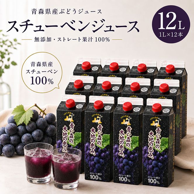 ぶどうジュース 紙パック 1L × 12本入り 無添加 ストレート果汁 100% 【 スチューベンジュース 葡萄 青森県産 産地直送 1000ml 12本セット 】